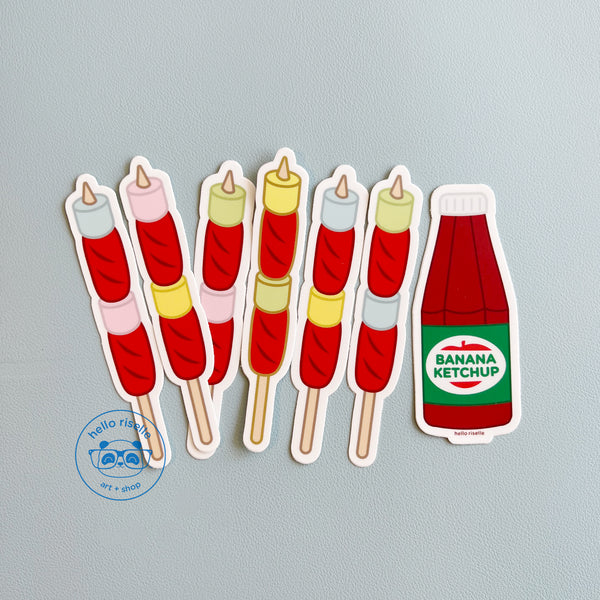Hotdog Marshmallow Stick & Banana Ketchup Filipino Food Vinyl Sticker Set